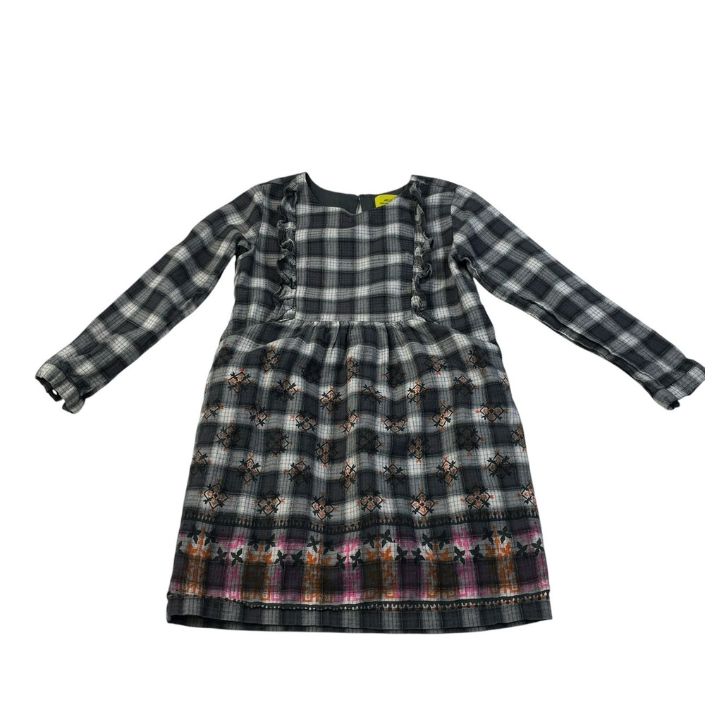 Roller Rabbit Girls Plaid Long Sleeve Dress Gray Multicolor Pattern Size 6